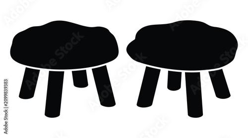 фотографія Pair of identical organic-shaped short stools or tables with sturdy legs, presented in a minimalist, shadowy silhouette style
