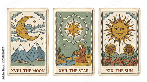 Obraz na płótnie Tarot cards moon star sun isolated on transparent background transparent backgro