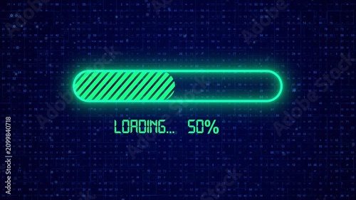 Futuristic Data Grid with Matrix Code, Digital Loading Bar on Background