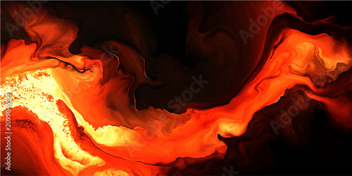 Billede på lærred Abstract inferno swirl of incandescent molten lava fluid, dramatic fiery orange