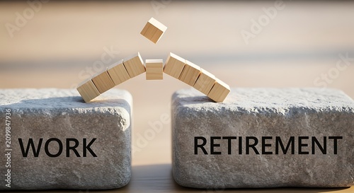 Retirement Planning Concept with Collapsing Bridge Between Work and Future