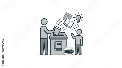 Elegant Monochrome of Voting Process with Digital and Idea Concepts with high quality professional line art symbols for modern creative design and digital branding projects
