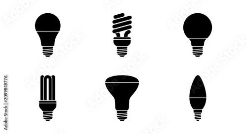 Bild auf Leinwand Diverse Light Bulb Icons Set, Energy Saving, LED, Incandescent, Vector Graphics
