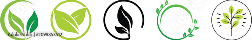 Photos Collection of various green leaf icons representing nature and plant growth on transparent background