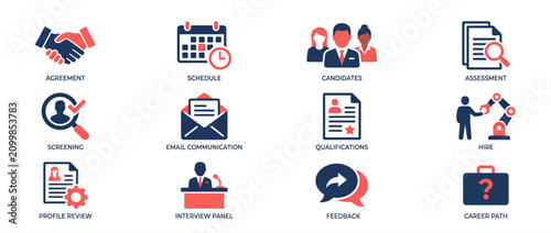 Human resources icon set. Professional recruitment and hiring process vector symbols.