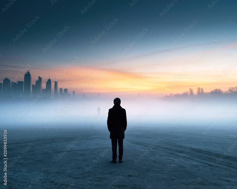 Fototapeta premium Solitary Business Figure at Dawn – Generative AI – no real persons