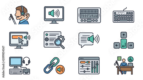 Photos Clean Minimalist Icons Set Featuring Accessibility Audio Tech Support and Media