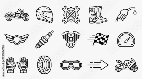 Canvastavla Professional Black and White Line Drawing Icons Set Featuring Motorcycle Safety