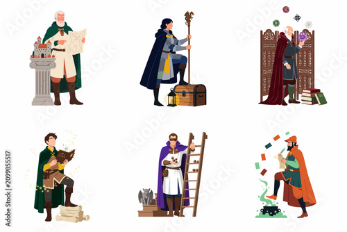Fotografia Collection of Fantasy Tabletop RPG Character Illustrations Featuring Wizards, Wa