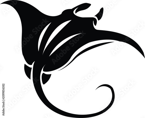 Stylized black manta ray silhouette isolated on white background minimalist sea creature vector graphic