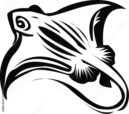 Stingray tribal tattoo design vector illustration of a swimming manta ray silhouette on white background
