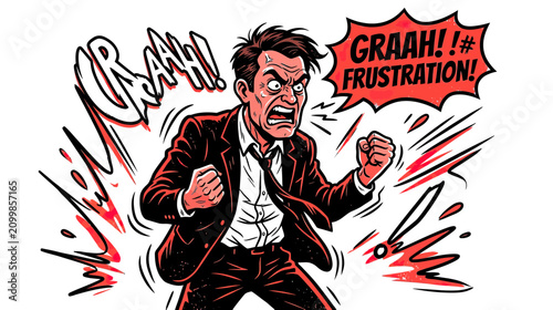 Bild auf Leinwand Man in Suit Yelling in Frustration, Comic Style