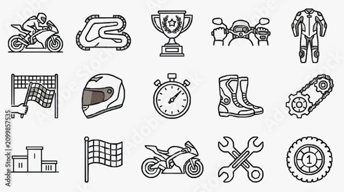 Canvastavla Creative Black and White Line Drawing Icons Set Featuring Motorcycle Racing Safe