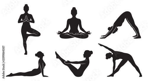 Canvastavla Yoga poses collection in black silhouette asana
