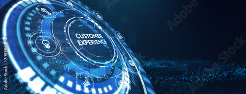 CUSTOMER EXPERIENCE inscription, social networking concept. Business, Technology, Internet and network concept. 3d illustration