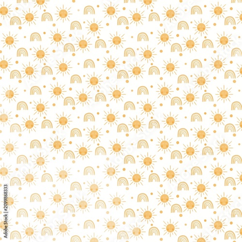 Cuadro en lienzo Cute Sun and Rainbow Seamless Pattern for Baby Nursery Background