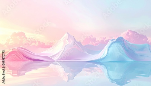 Pastel Dreamscape - Abstract Mountains Reflecting in Water, Soft Hues.