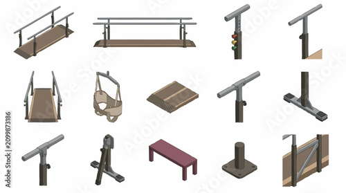 Tablou pe pânză Collection of various wooden and metal playground equipment models