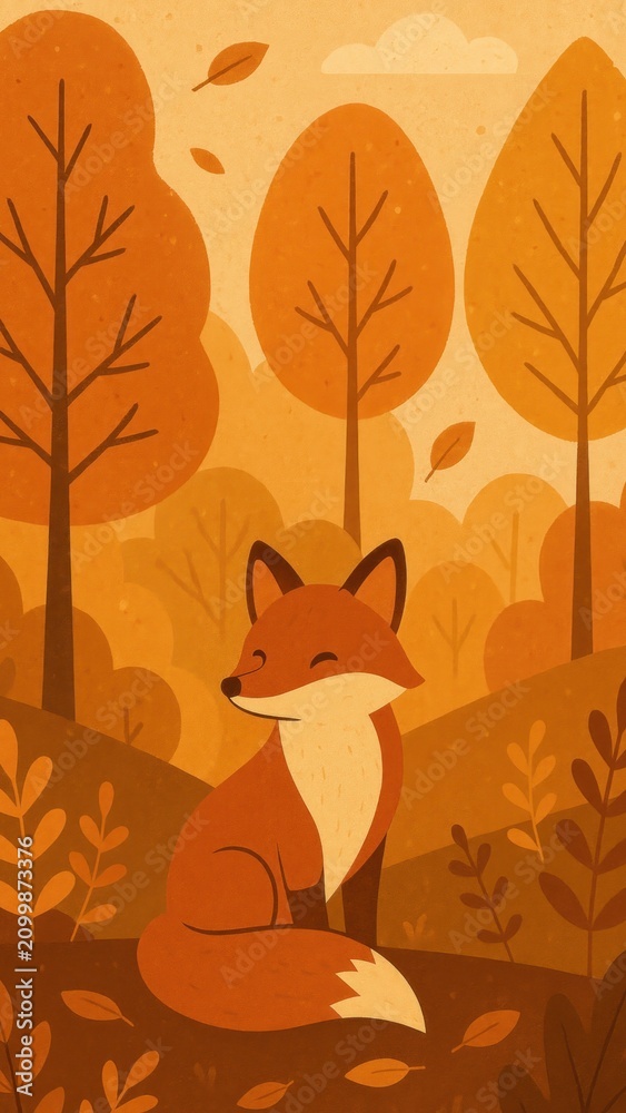 Fototapeta premium Whimsical fox in autumn forest mobile wallpaper