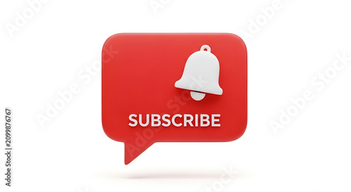 3D render of a red speech bubble with a white bell icon and the word SUBSCRIBE