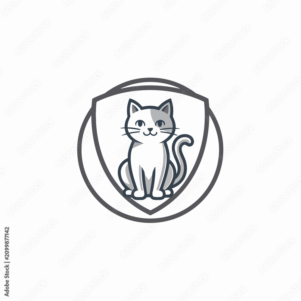 Fototapeta premium Cute cartoon cat sitting inside a protective shield frame