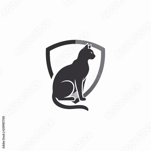 Black cat silhouette sitting inside a protective shield symbol
