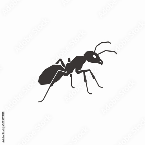 Detailed black silhouette of a single ant crawling