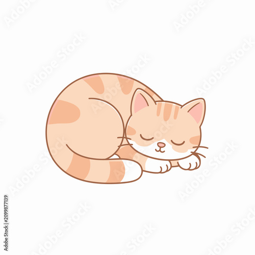 Cute ginger tabby cat sleeping curled up in a ball