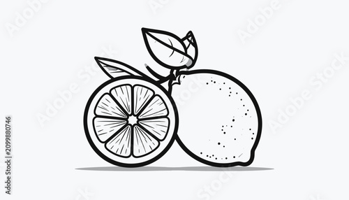 Canvastavla Lemon fruit with green leafy stem.