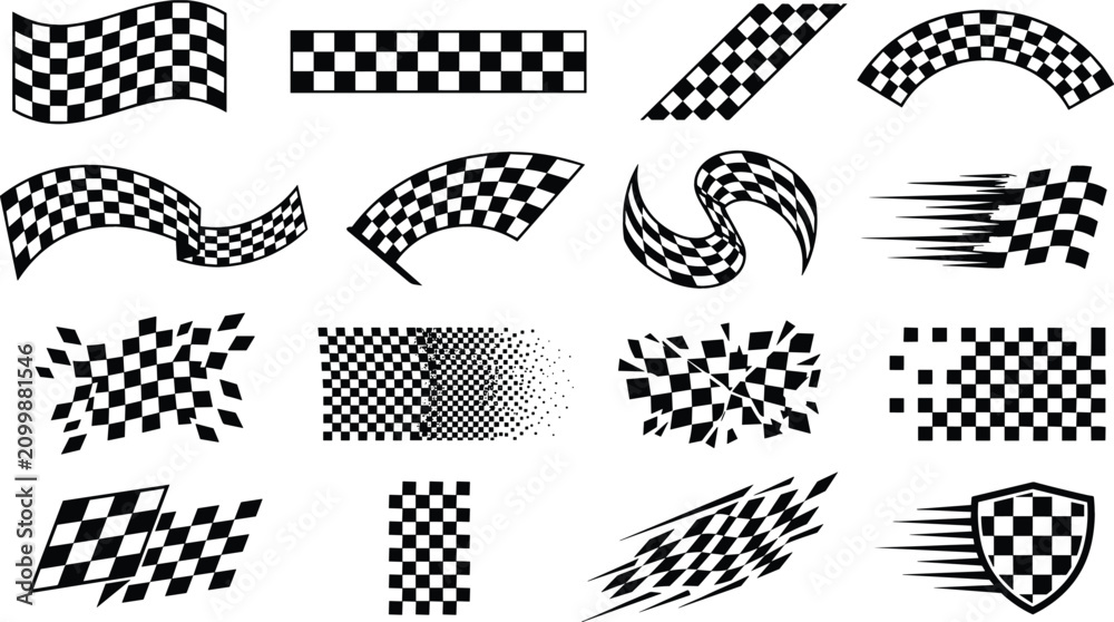 Obraz premium Checkered Flags and Racing Motifs in Dynamic Motion and Graphic Designs