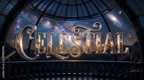 Celestial Word with Galaxy View Through Observatory Dome