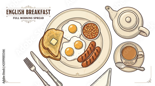 Hearty Cooked Breakfast Illustration