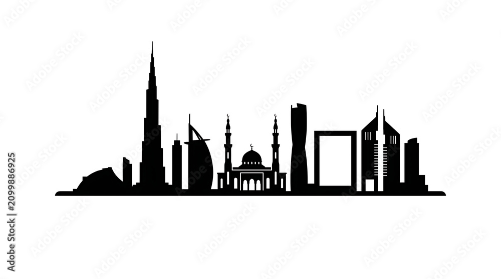 Obraz premium Dubai city skyline silhouette at sunset