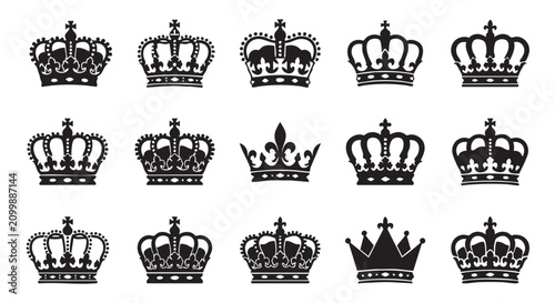 Tableau sur toile black vector icon crowns in various regal designs featuring crown, design, royal
