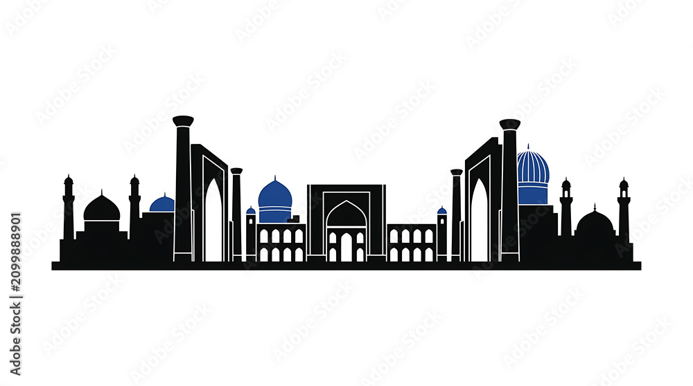 Obraz premium Islamic architecture silhouette cityscape with blue domes