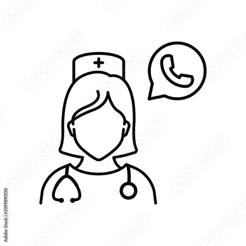 Online Medical Help Line Icon. Hospital Call Center Operator Linear Pictogram. Doctor Support Helpline Outline Icon. Medical Staff, Handset Phone. Editable Stroke. Isolated Vector Illustration.