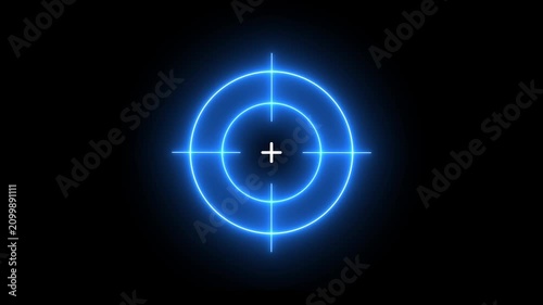 Futuristic neon blue targeting reticle animation with central crosshair.