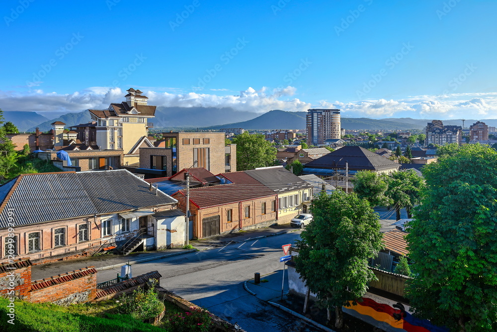 Fototapeta premium Sunny day in Vladikavkaz city center, North Ossetia - Alania Republic of Russia
