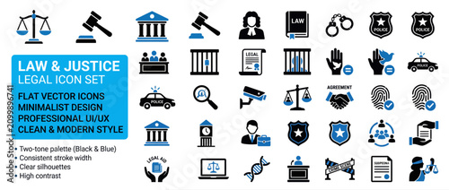 Law and justice icon set. Professional legal vector symbols for UI design and web apps.