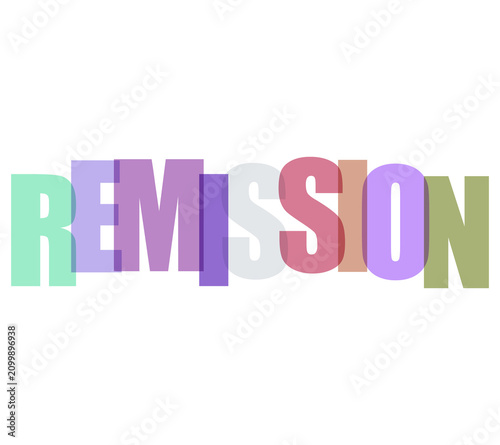 Принти на полотні Colorful typography word remission featuring overlapping vibrant letters with a