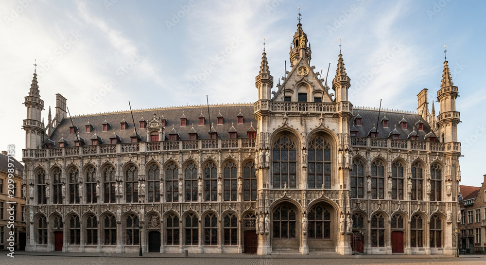 Fototapeta premium Grand Gothic Architecture Facade of Historic City Hall Building Exterior