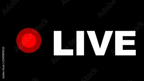 Live broadcast indicator with red blinking dot and white text on black background