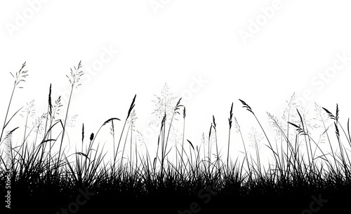 Silhouette of tall grass and reeds against white sky, signifying nature or growth