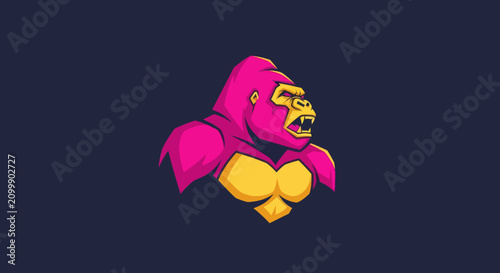 Cuadro en lienzo A stylized illustration depicts a gorilla with pink fur, yellow skin, and a mena