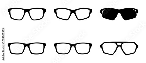 Eyewear Collection: Diverse Glasses Styles, Black Frames, Vector Icons for Fashion and Optics