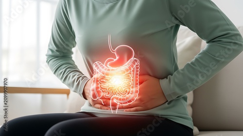 Abdominal Pain in Woman Showing Glowing Gut Discomfort Concept