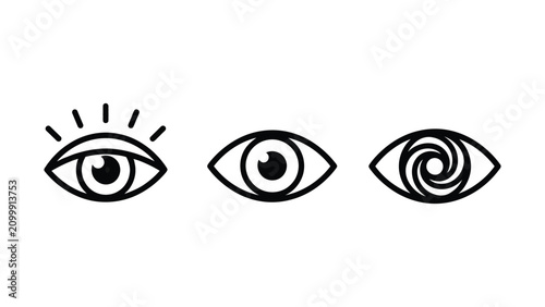 Eye icon set featuring linear and spiral detail graphics eye catching abstract