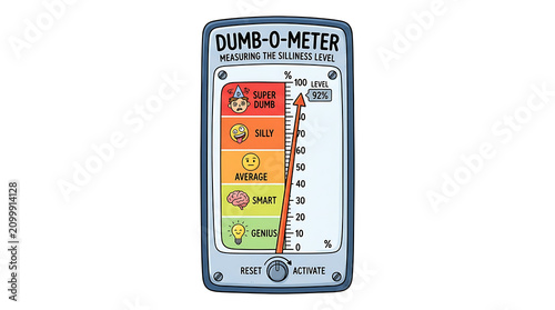A person holds a colorful dumb-o-meter device with multiple colored sections.