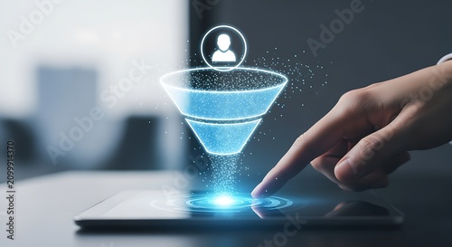 Digital Lead Generation Funnel Concept with Hand Interaction