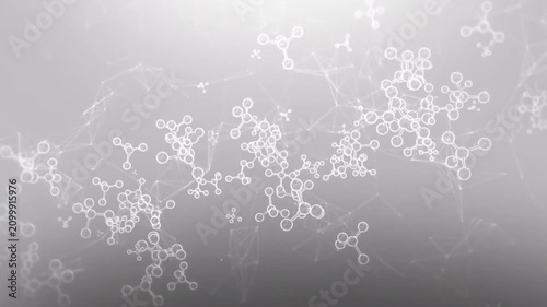 White abstract molecule structures floating on clean gray background